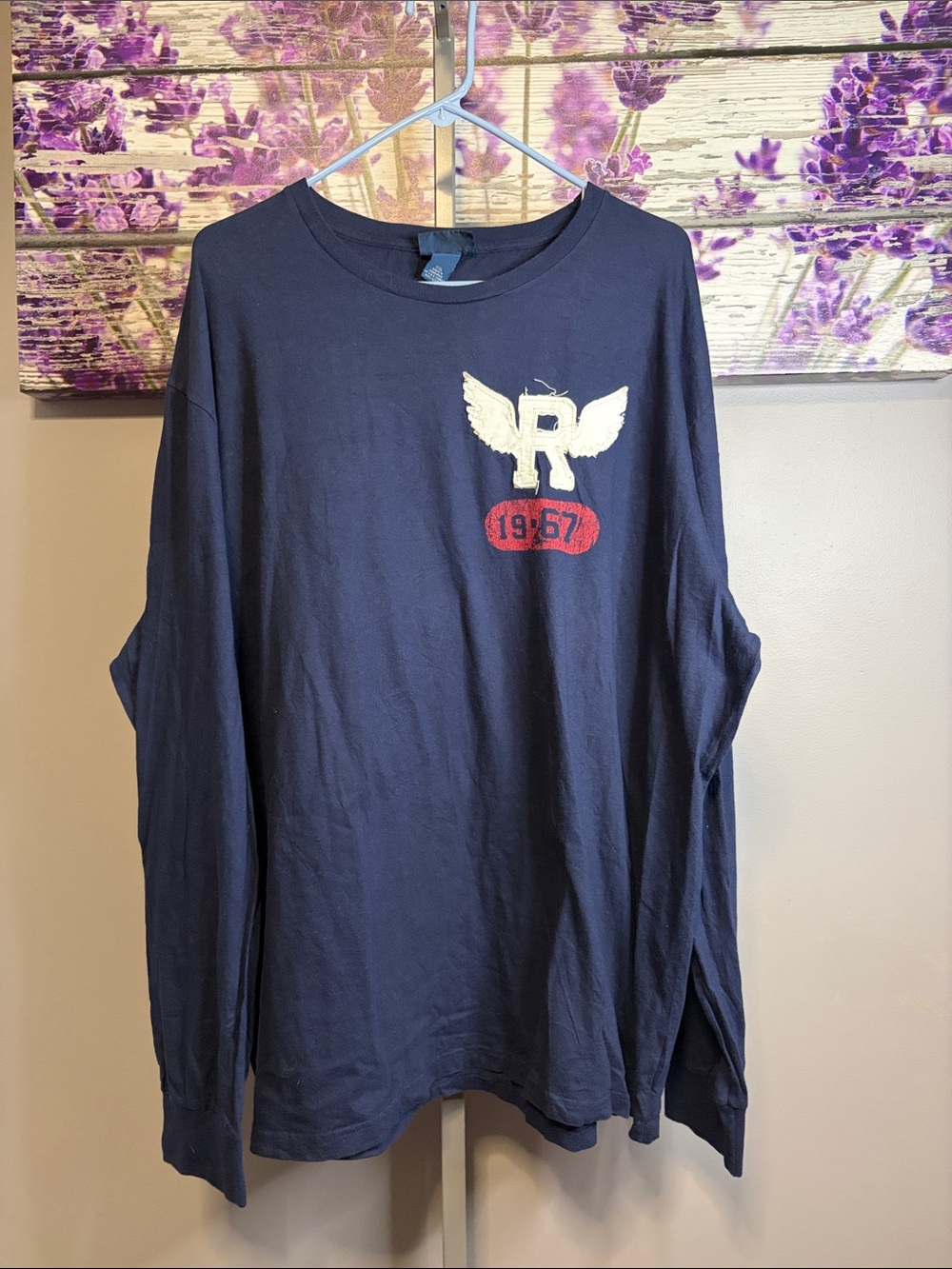 Ralph Lauren Navy Long-Sleeve Tee with Winged R Patch 1967